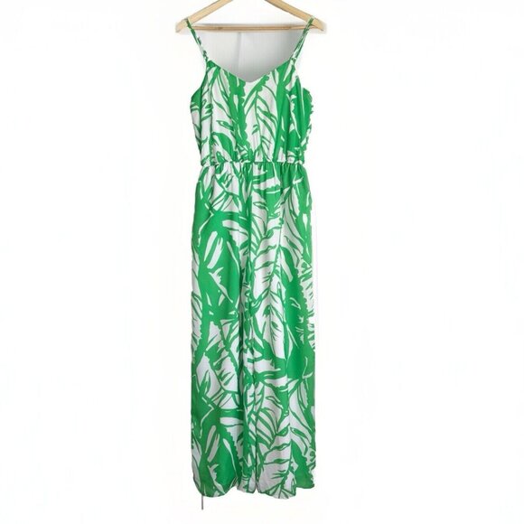 Lilly Pulitzer Palm Boom Boom Jumpsuit Size M Kelly Green Palm Wide Leg Tropical - Picture 3 of 13